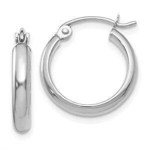 2.75mm x 15mm Polished 14k White Gold Domed Round Hoop Earrings